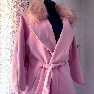 Retro Style Pea Coat w/ Faux Fur Collar